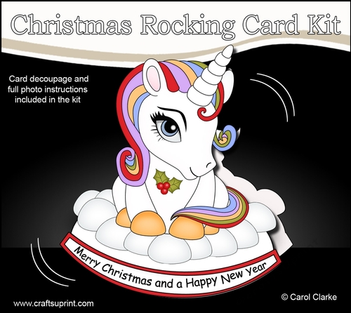 3D Shaped Rocking Christmas Card Mini Kit - Cute Unicorn Rainbow