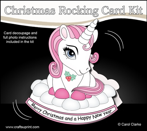 3D Shaped Rocking Christmas Card Mini Kit - Cute Unicorn Sparkle