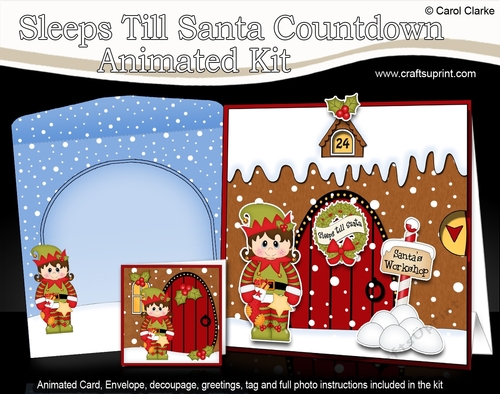 3D Animated Sleeps Till Santa Christmas Gingerbread House Countdown Card Kit - Cute Little Elf