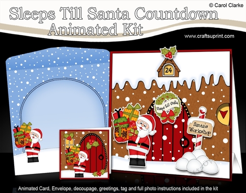 3D Animated Sleeps Till Santa Christmas Gingerbread House Countdown Card Kit - Santa has Presents