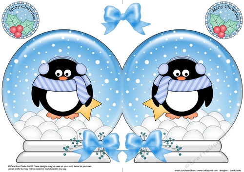 Christmas Snow Globe Shaped Card - Cute Pip Penguin has an Xmas Star
