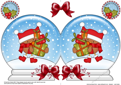 Christmas Snow Globe Shaped Card - Cute Little Bobbin Robin has Xmas Presents