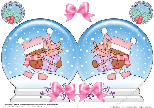 Christmas Snow Globe Shaped Card - Cute Little Bobbin Robin has Xmas Presents