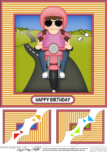 8 x 8 Scalloped Corner Topper - Little Motorbike Rider