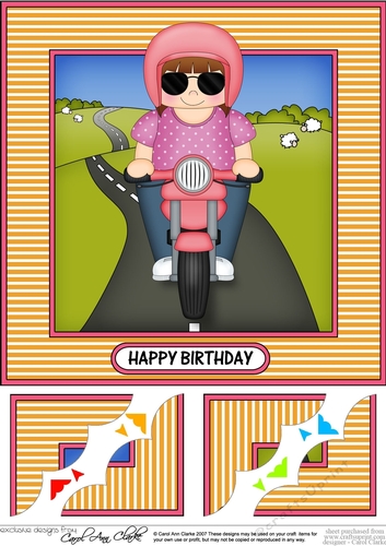 8 x 8 Scalloped Corner Topper - Little Motorbike Rider