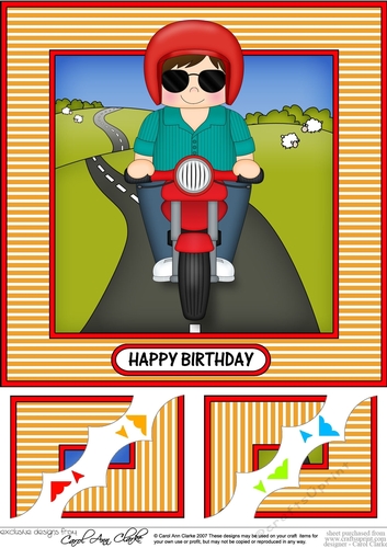 8 x 8 Scalloped Corner Topper - Little Motorbike Rider