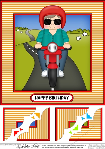 8 x 8 Scalloped Corner Topper - Little Motorbike Rider