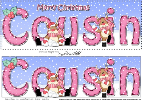 Large DL Merry Christmas COUSIN 3D decoupage with Rudolph