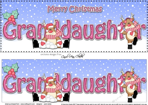 Large DL Merry Christmas GRANDDAUGHTER 3D decoupage with Rudolph