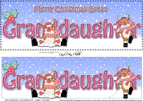 Large DL Merry Christmas GREAT GRANDDAUGHTER 3D decoupage with Rudolph