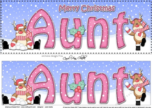 Large DL Merry Christmas AUNT 3D decoupage with Rudolph