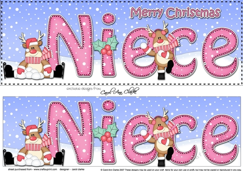 Large DL Merry Christmas NIECE 3D decoupage with Rudolph