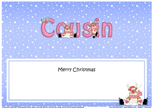 Large DL Merry Christmas COUSIN insert with Rudolph