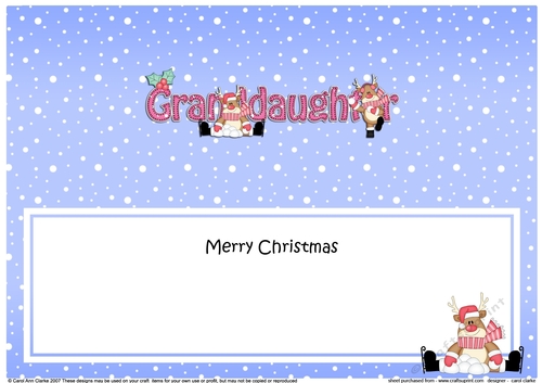 Large DL Merry Christmas GRANDDAUGHTER insert with Rudolph