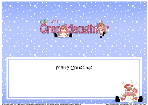 Large DL Merry Christmas GREAT GRANDDAUGHTER insert with Rudolph