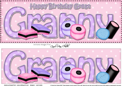 Large DL Happy Birthday GREAT GRANNY 3D decoupage