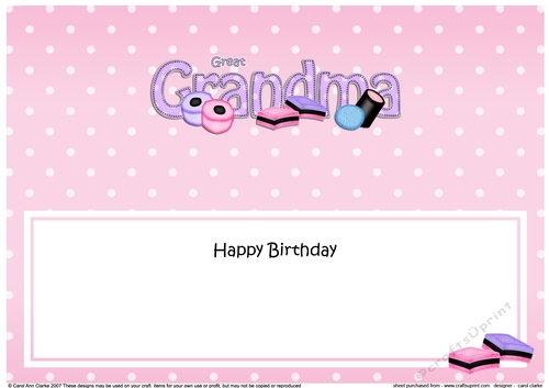 Large DL Happy Birthday GREAT GRANDMA insert