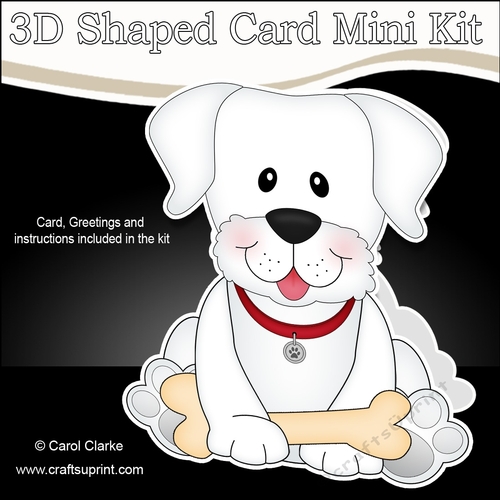 3D Shaped Card  Kit - Little White Labrador Dog Dash