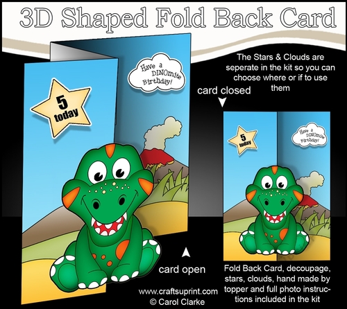 3D Shaped No-Hole Fold Back Mini Kit - Cute Little Rampardos Dino