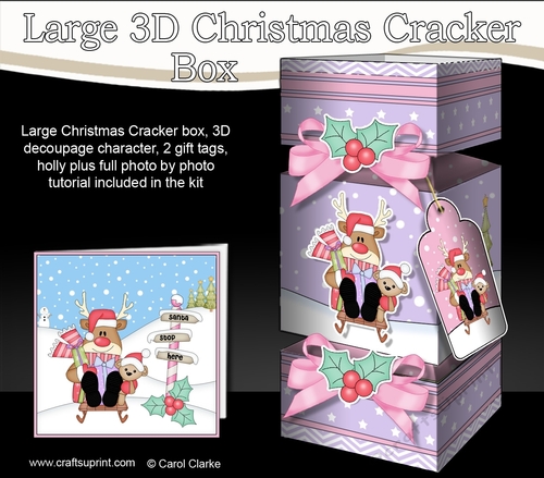 3D Large Christmas Cracker Box -  Rudolph is Sledging