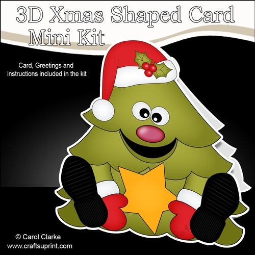 3D Shaped Christmas Card Kit - Cute Christmas Tree has an Xmas Star