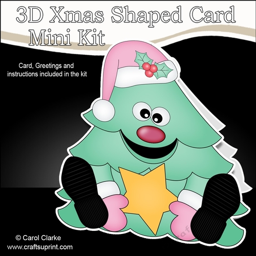 3D Shaped Christmas Card Kit - Cute Christmas Tree has an Xmas Star