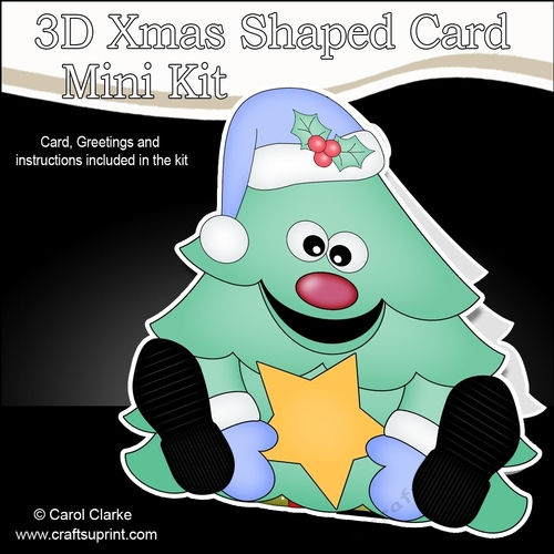 3D Shaped Christmas Card Kit - Cute Christmas Tree has an Xmas Star