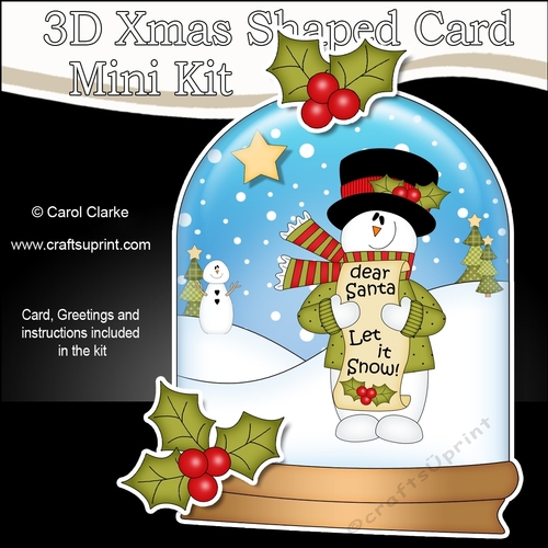 3D Shaped Christmas Snow Globe Card Kit - Snowman Rio wants Snow!