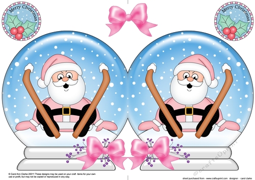Christmas Snow Globe Shaped Card -  Oops Santa is Skiing
