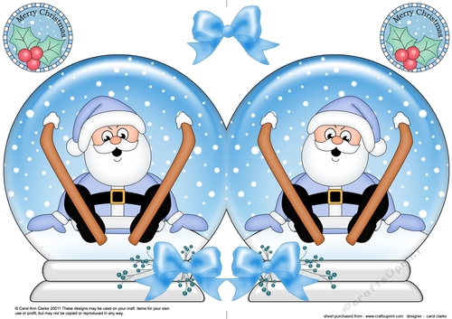 Christmas Snow Globe Shaped Card -  Oops Santa is Skiing