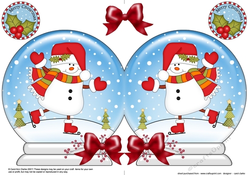 Christmas Snow Globe Shaped Card - Snowman Oli is Skiing