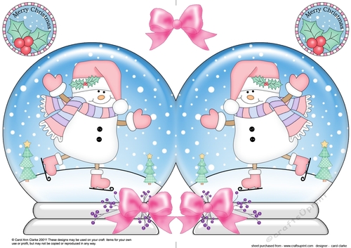 Christmas Snow Globe Shaped Card - Snowman Oli is Skiing