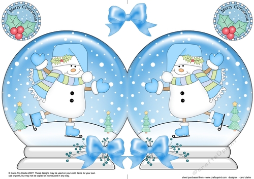 Christmas Snow Globe Shaped Card - Snowman Oli is Skiing
