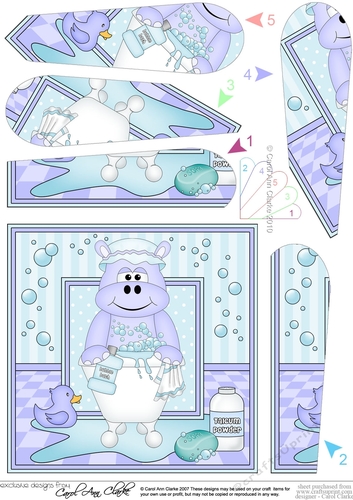 Cute Little Hippo Bathtub Buddies Fan Pyramage Topper