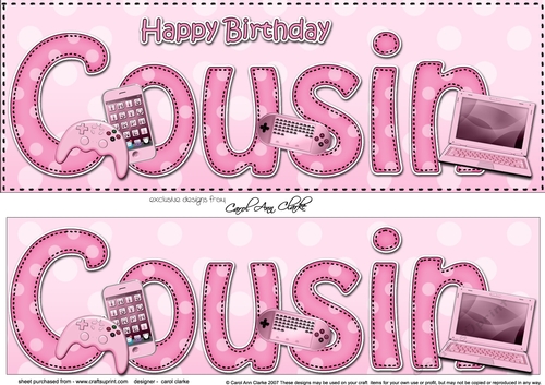 Large DL Happy Birthday COUSIN 3D decoupage