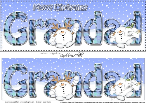 Large DL Merry Christmas GRANDAD 3D decoupage  with Tartan Snowball Sam