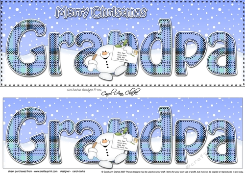 Large DL Merry Christmas GRANDPA 3D decoupage  with Tartan Snowball Sam