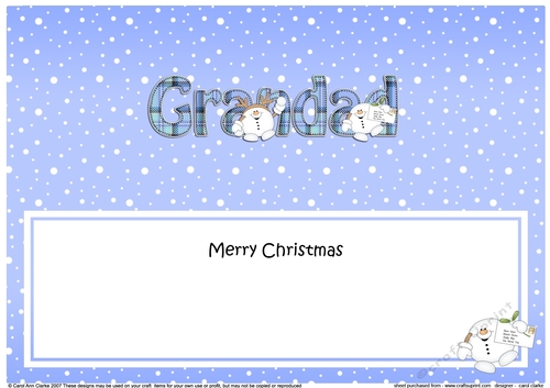 Large DL Merry Christmas GRANDAD insert with Tartan Snowball Sam