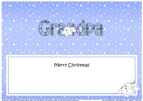 Large DL Merry Christmas GRANDPA insert with Tartan Snowball Sam
