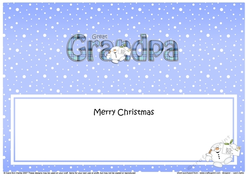 Large DL Merry Christmas GREAT GRANDPA insert with Tartan Snowball Sam