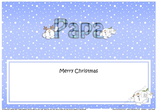 Large DL Merry Christmas PAPA insert with Tartan Snowball Sam