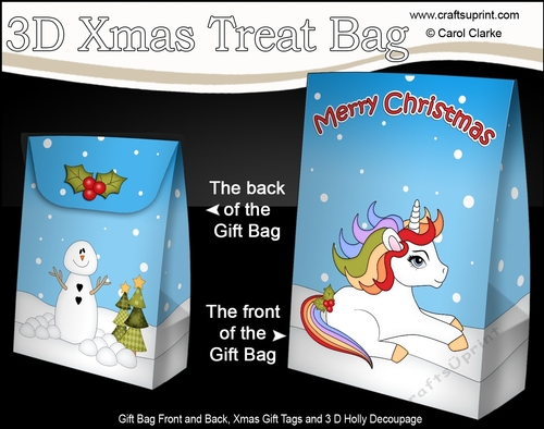 3D Christmas Gift Bag Mini Kit - Cute Little Unicorn Rainbow 