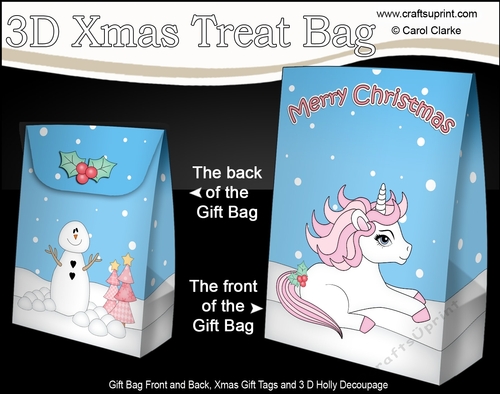 3D Christmas Gift Bag Mini Kit - Cute Little Unicorn Sparkle