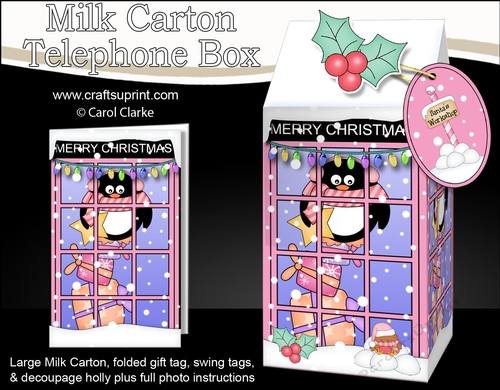 3D Christmas Phone Box Milk Carton Treat Box - Pip Penguin