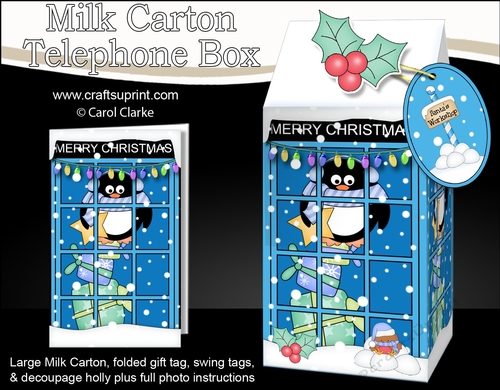 3D Christmas Phone Box Milk Carton Treat Box - Pip Penguin