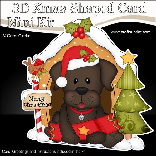 3D Shaped Christmas Kennel Card Kit - Little Chocolate Labrador Dog 