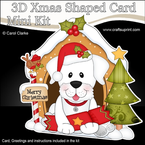 3D Shaped Christmas Kennel Card Kit - Little White Labrador Dog