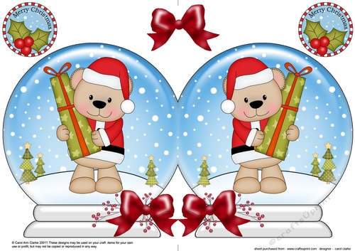 Christmas Snow Globe Shaped Card - Livvy Bear has an Xmas Present