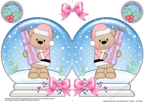 Christmas Snow Globe Shaped Card - Livvy Bear has an Xmas Present