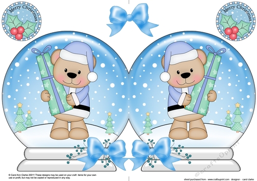 Christmas Snow Globe Shaped Card - Livvy Bear has an Xmas Present